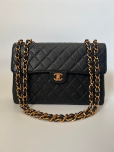 Vintage Black Maxi Single Flap Caviar Gold Hardware