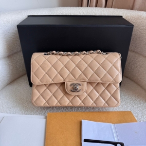 Preowned Chanel Small Beige Double Flap Caviar Silver Hardware